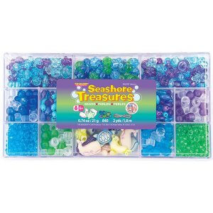 סט חרוזי פלסטיק "ים" גווני סגול, ירוק, לבן ותכלת